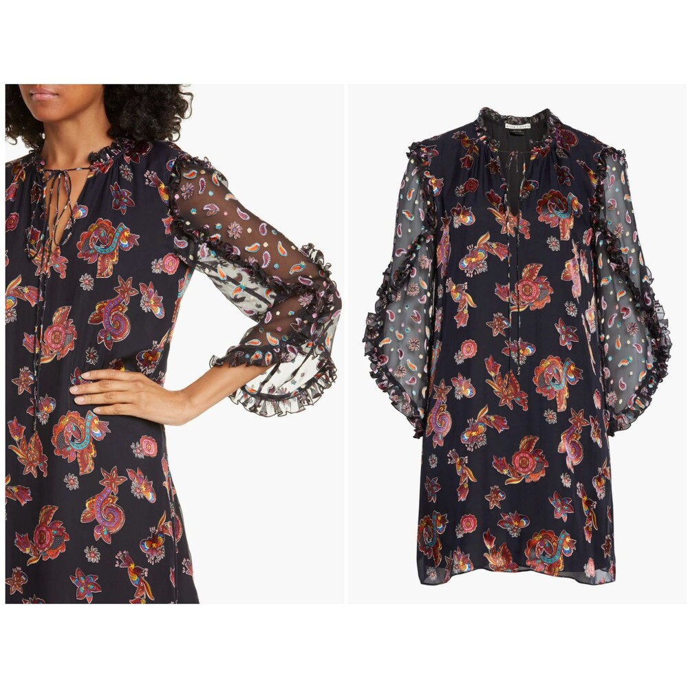 Alice +‎ Olivia Julius Floral Ruffle Dress Silk Blend XS Luxury Cottagecore $395